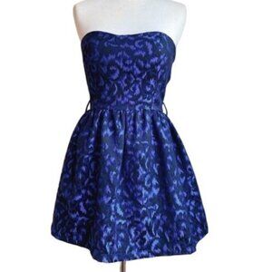 FOREVER 21 Womens Dress Small Brush Stroke Blue Black Strapless Sheath Tulle‎